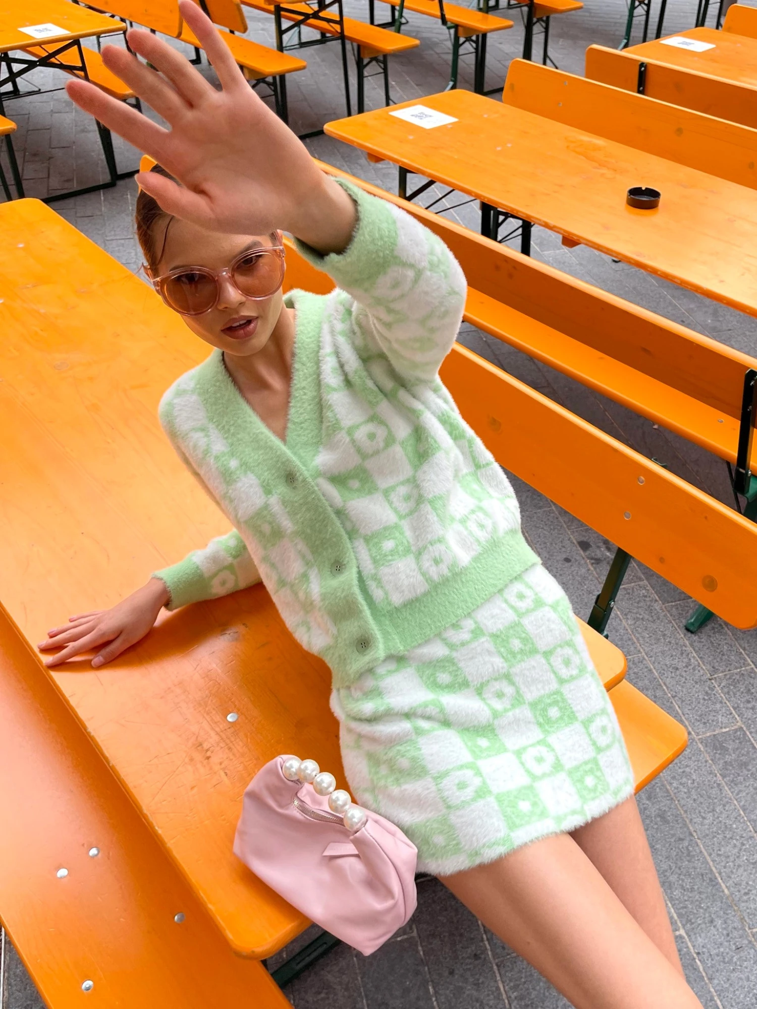 Glamorous Green Flower Check Knitted Mini-Skirt 2 Glamorous Green Flower Check Knitted Mini-Skirt - Image 2