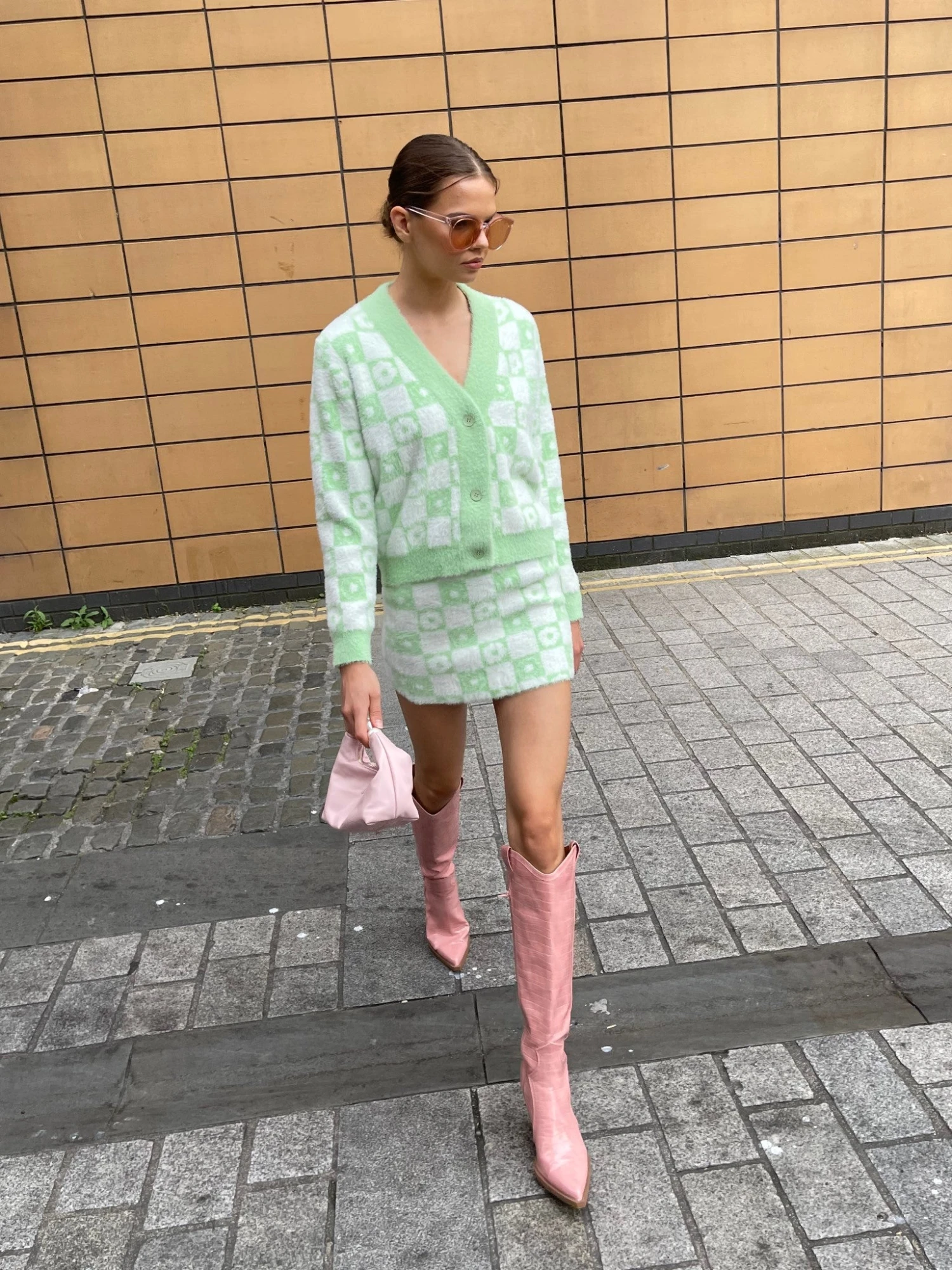 Glamorous Green Flower Check Knitted Mini-Skirt 1 Glamorous Green Flower Check Knitted Mini-Skirt