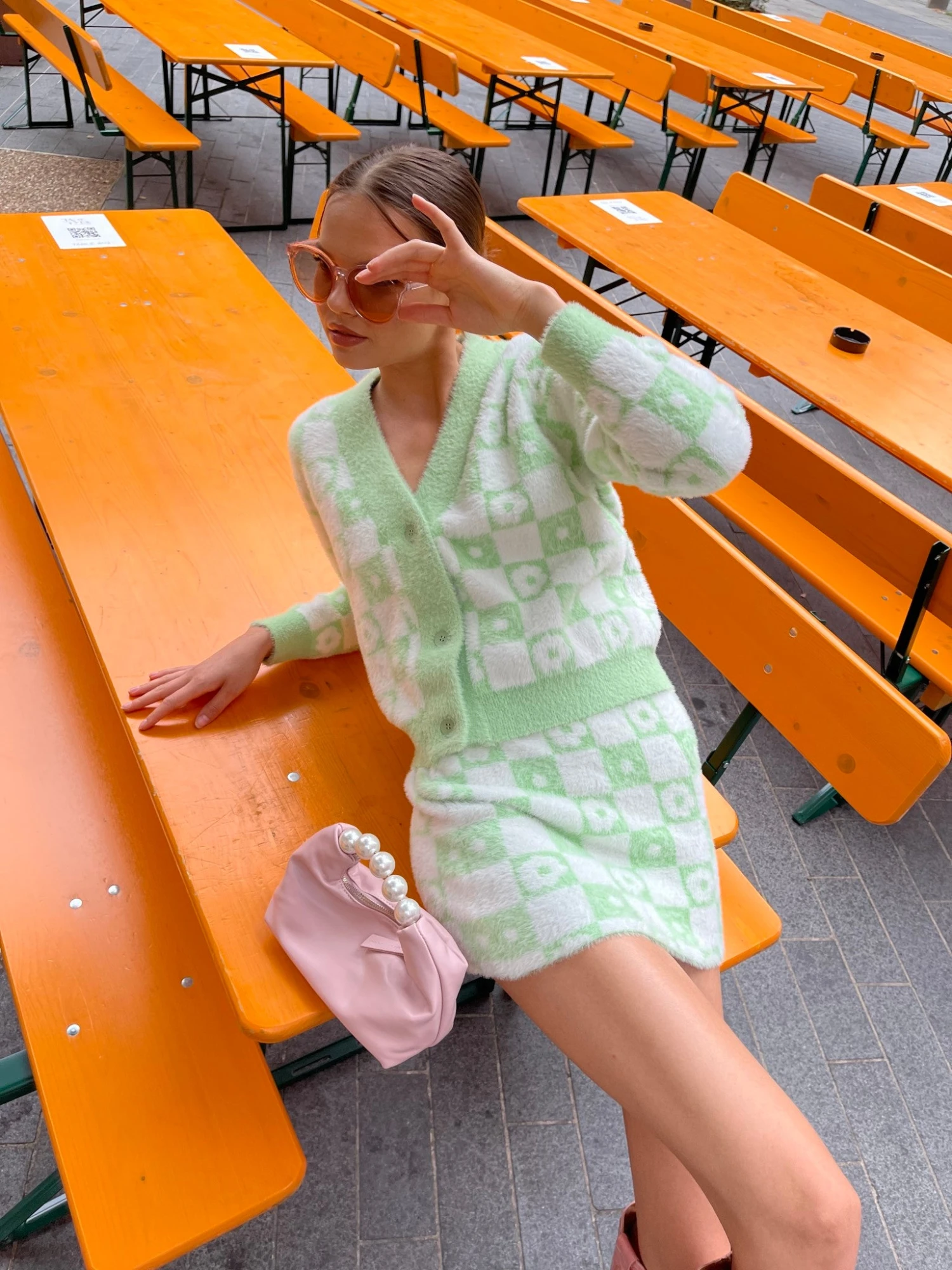 Glamorous Green Flower Check Knitted Mini-Skirt 4 Glamorous Green Flower Check Knitted Mini-Skirt - Image 4