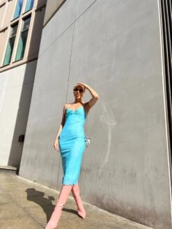 Glamorous Blue Flower Mesh Midi Dress -Cheap Softly Dressed Store HC0044 DJ90 04