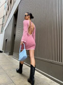 Glamorous Pink-Light-Pink Knit Open-Back Mini-Dress 9 Glamorous Pink-Light-Pink Knit Open-Back Mini-Dress -Cheap Softly Dressed Store HC0047S DK30 02