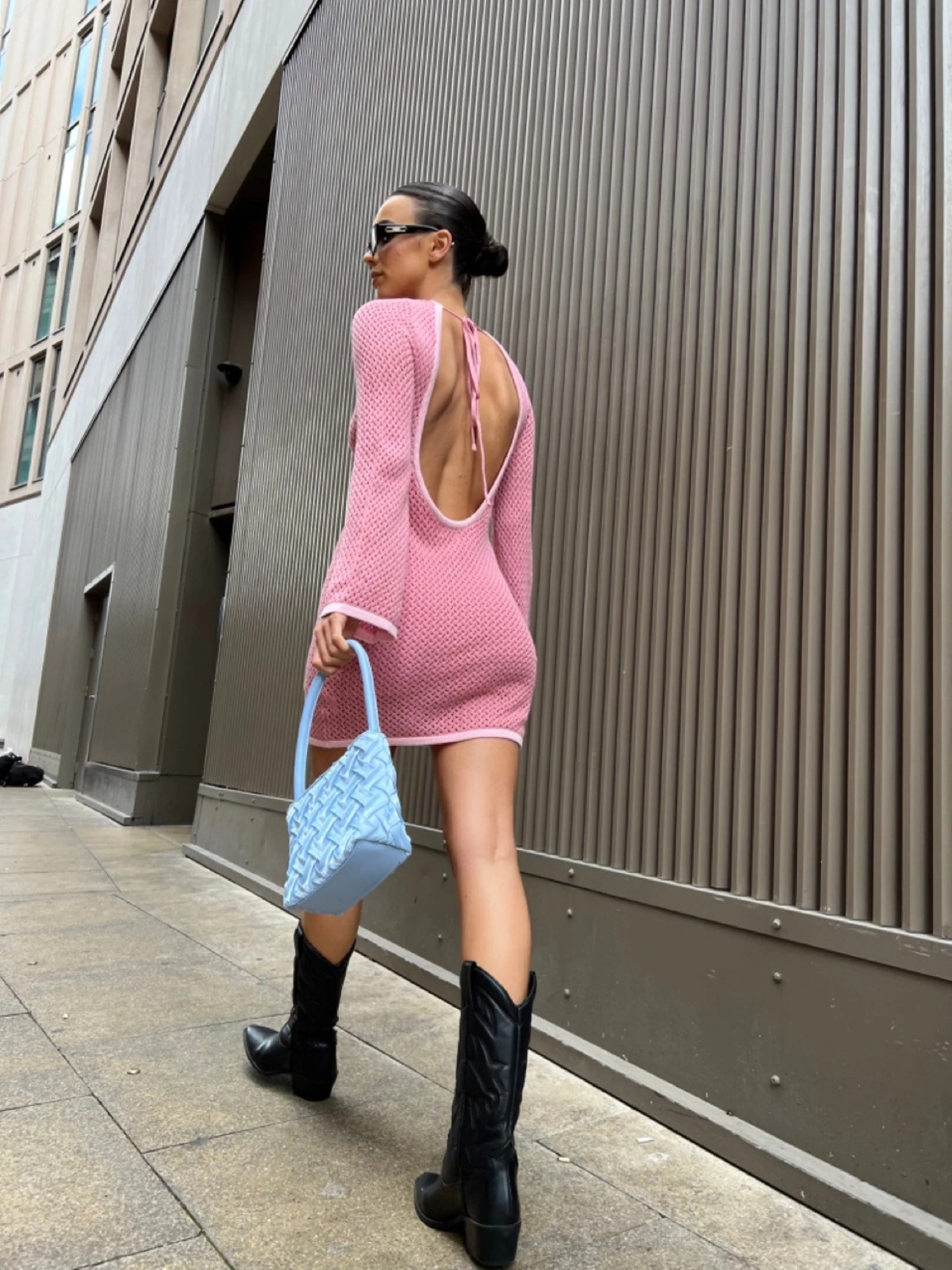 Glamorous Pink-Light-Pink Knit Open-Back Mini-Dress 3 Glamorous Pink-Light-Pink Knit Open-Back Mini-Dress - Image 3