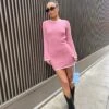 Glamorous Pink-Light-Pink Knit Open-Back Mini-Dress