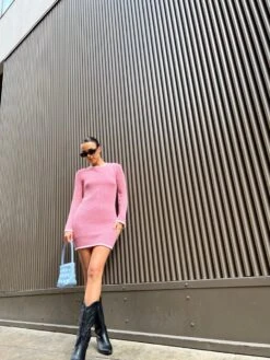 Glamorous Pink-Light-Pink Knit Open-Back Mini-Dress 10 Glamorous Pink-Light-Pink Knit Open-Back Mini-Dress -Cheap Softly Dressed Store HC0047S DK30 04