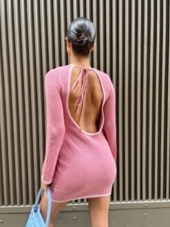 Glamorous Pink-Light-Pink Knit Open-Back Mini-Dress 13 Glamorous Pink-Light-Pink Knit Open-Back Mini-Dress -Cheap Softly Dressed Store HC0047S DK30 11