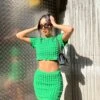 Glamorous Textured Green Crop Top