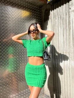 Glamorous Textured Green Crop Top