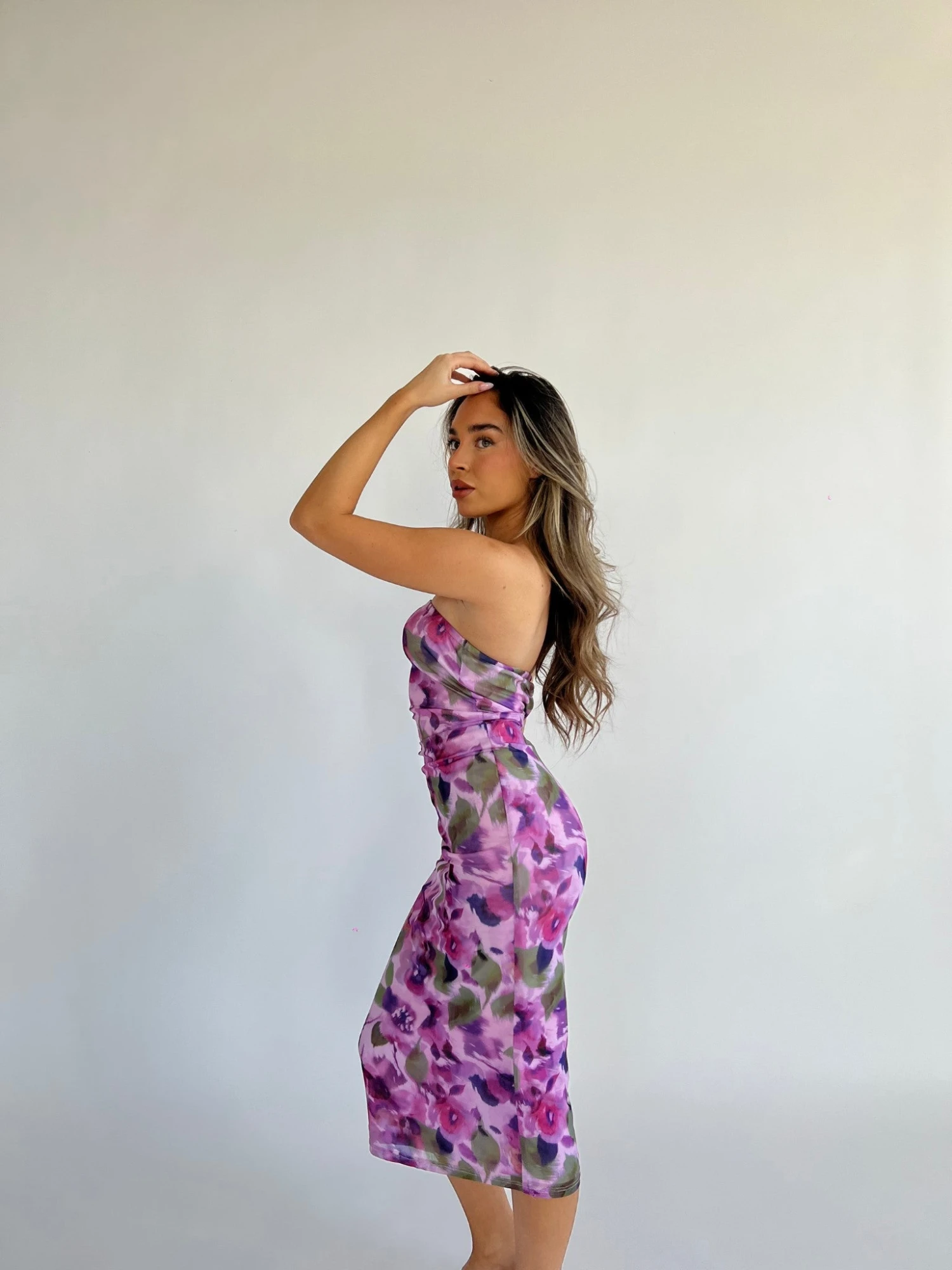 Glamorous Blurred-Purple Floral Bandeau Midaxi-Dress 3 Glamorous Blurred-Purple Floral Bandeau Midaxi-Dress - Image 3
