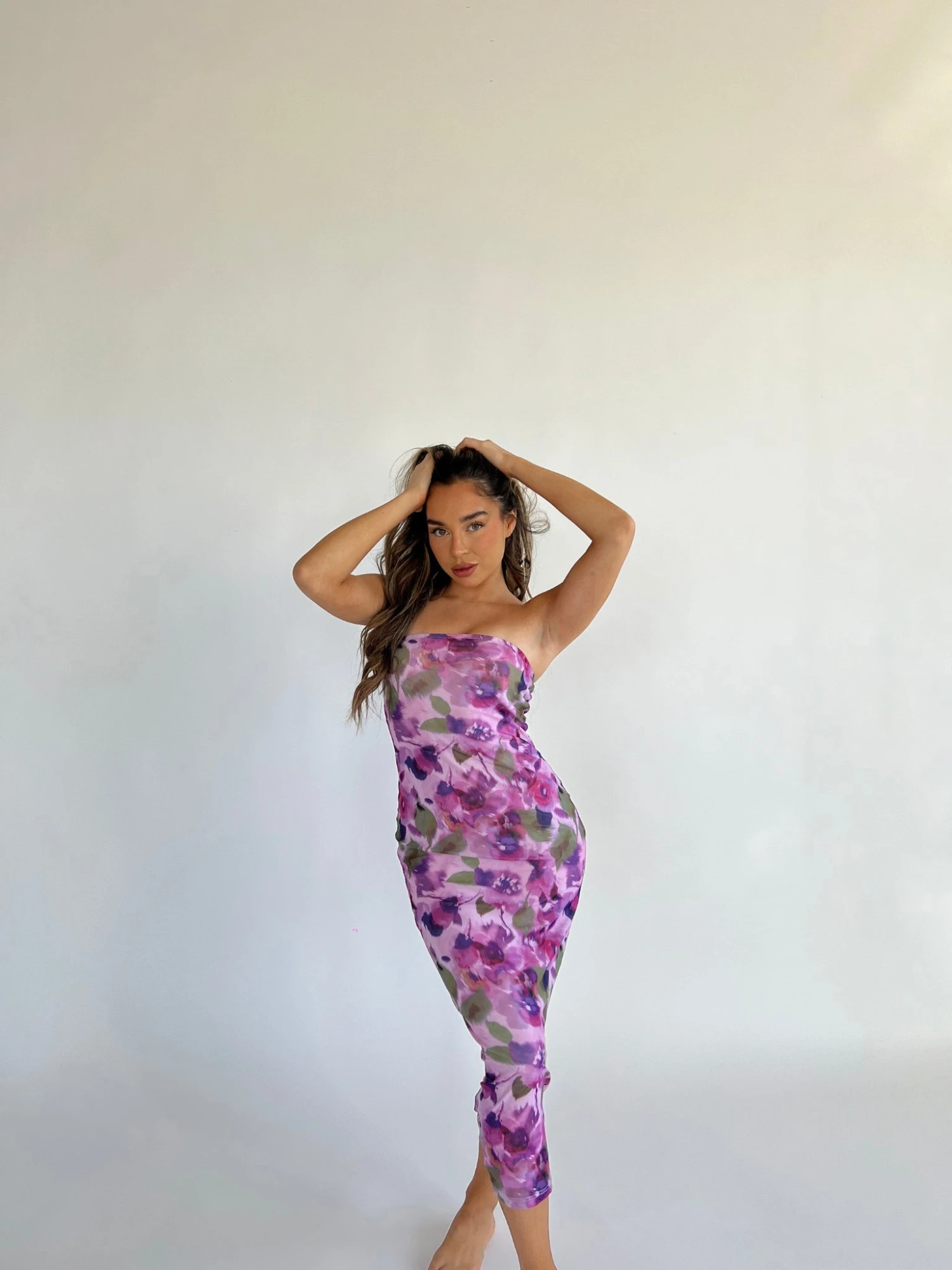 Glamorous Blurred-Purple Floral Bandeau Midaxi-Dress 4 Glamorous Blurred-Purple Floral Bandeau Midaxi-Dress - Image 4