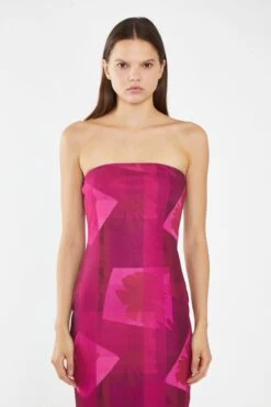 Glamorous Pink-Block Mesh Bandeau Bodycon Midaxi-Dress