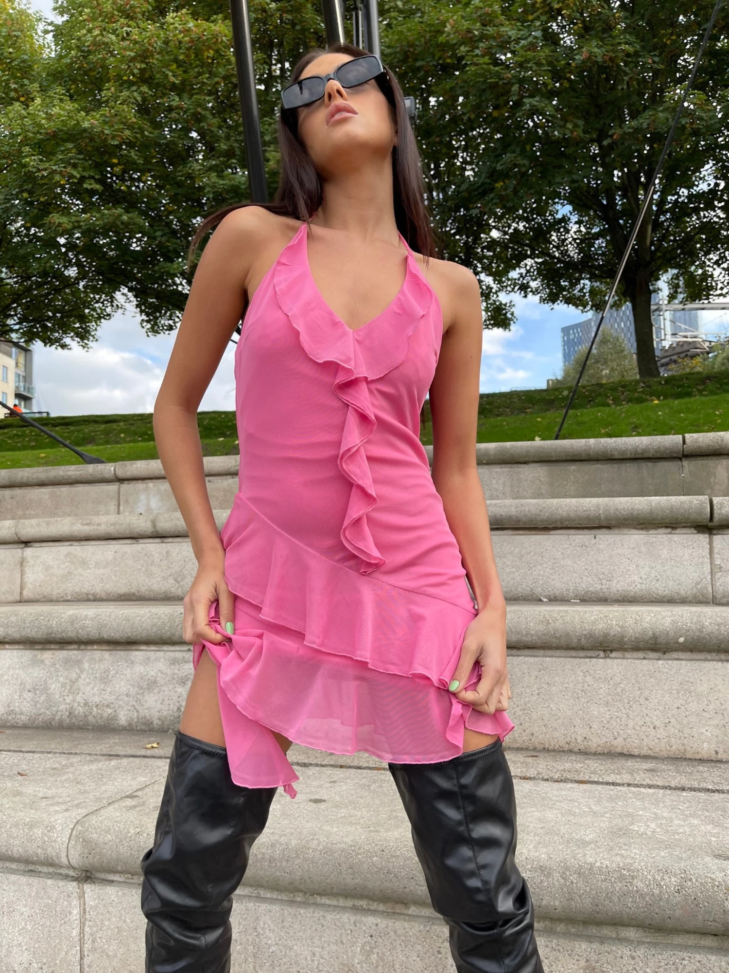 Glamorous Fuchsia Ruffle Halterneck Mini-dress 1 Glamorous Fuchsia Ruffle Halterneck Mini-dress