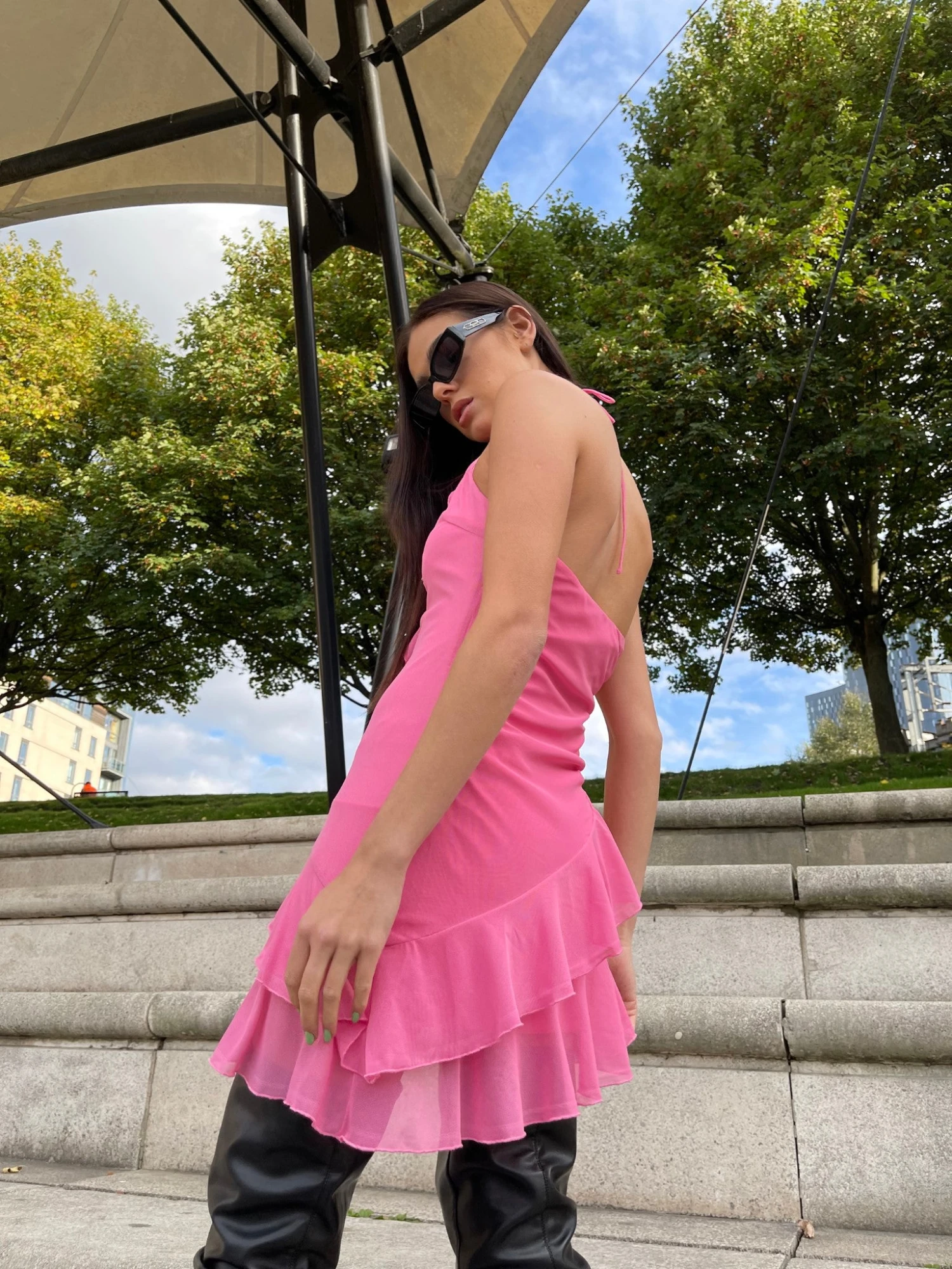 Glamorous Fuchsia Ruffle Halterneck Mini-dress 2 Glamorous Fuchsia Ruffle Halterneck Mini-dress - Image 2