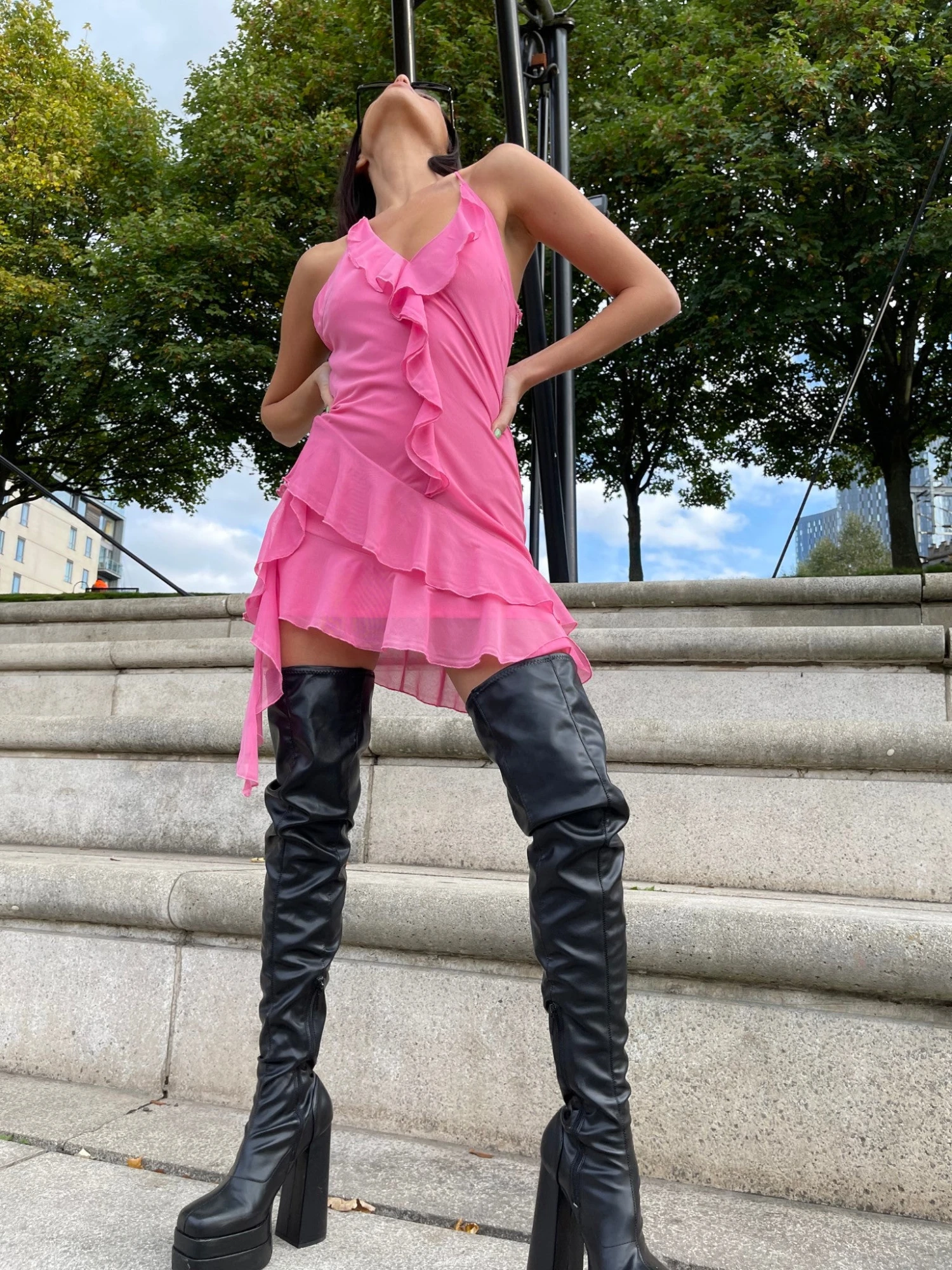 Glamorous Fuchsia Ruffle Halterneck Mini-dress 4 Glamorous Fuchsia Ruffle Halterneck Mini-dress - Image 4