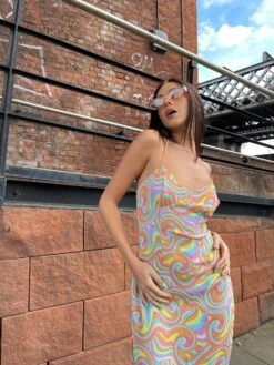 Glamorous Rainbow Swirl Asymmetric Hanky Hem Midi-dress -Cheap Softly Dressed Store HC0096 DL39 03