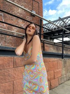 Glamorous Rainbow Swirl Asymmetric Hanky Hem Midi-dress -Cheap Softly Dressed Store HC0096 DL39 04