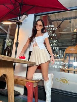 Glamorous Stone Mid-Rise Pleated Mini-skirt