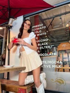 Glamorous Stone Mid-Rise Pleated Mini-skirt -Cheap Softly Dressed Store HC0106 912 03