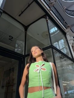 Glamorous Paradise-Green White Flower Cut-Out Tank-Top -Cheap Softly Dressed Store HC0108 DL36 04