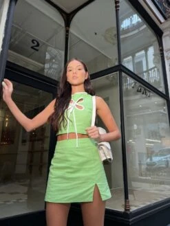 Glamorous Paradise Green Notch Split Mini-Skirt