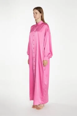 Glamorous Pink Satin Oversized Maxi Shirt Dress -Cheap Softly Dressed Store HC0154 CI12 04