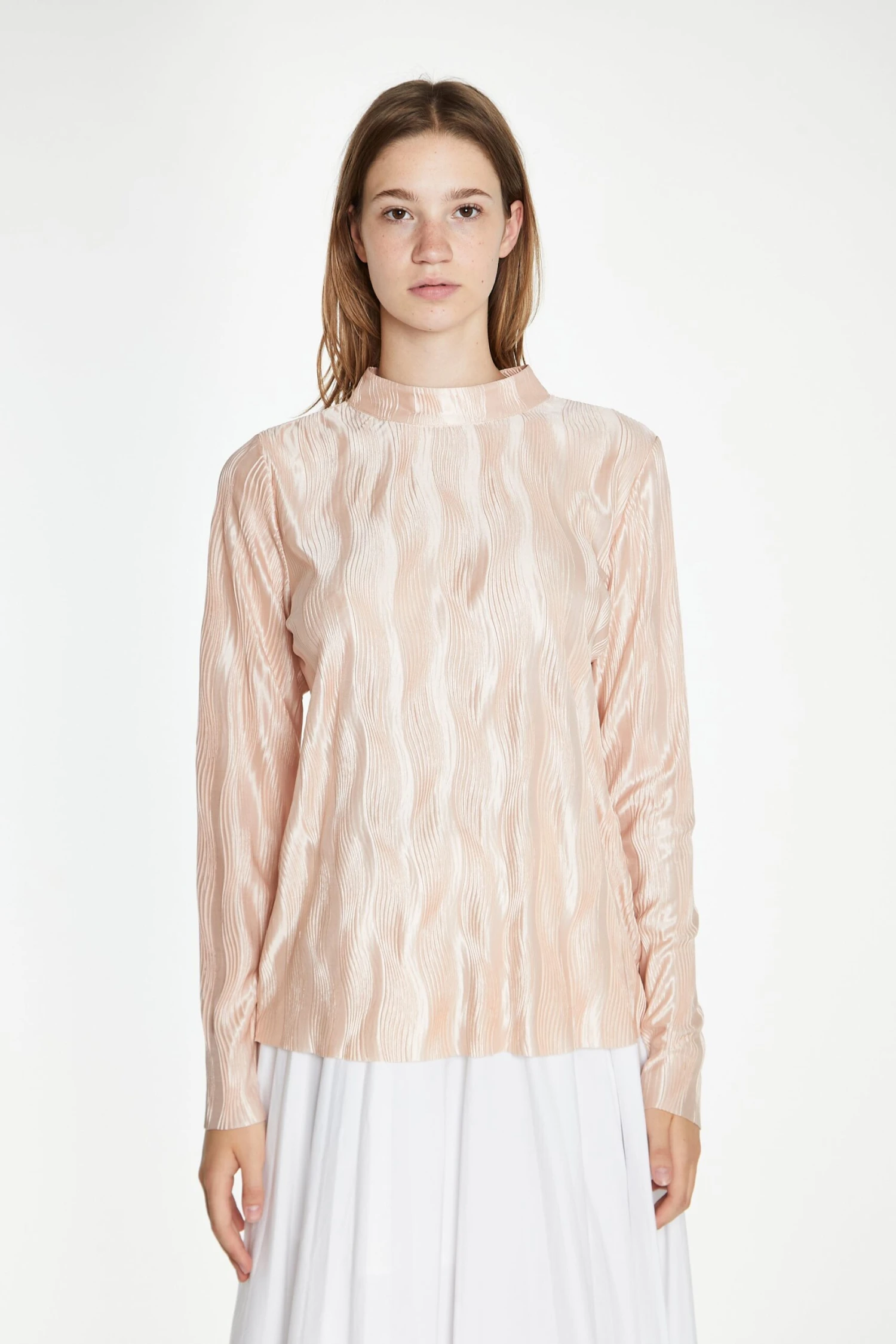 Glamorous Nude Plisse Long-Sleeve High-Neck Top 3 Glamorous Nude Plisse Long-Sleeve High-Neck Top - Image 3