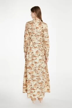 Glamorous Tan Multi Blossom Long-Sleeve Maxi Shirt-Dress -Cheap Softly Dressed Store HC0168 DF26 02