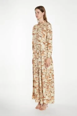 Glamorous Tan Multi Blossom Long-Sleeve Maxi Shirt-Dress -Cheap Softly Dressed Store HC0168 DF26 04