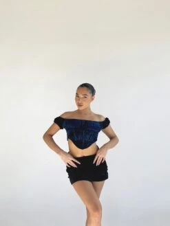 Glamorous Blue Floral-Devore Milkmaid Corset Top