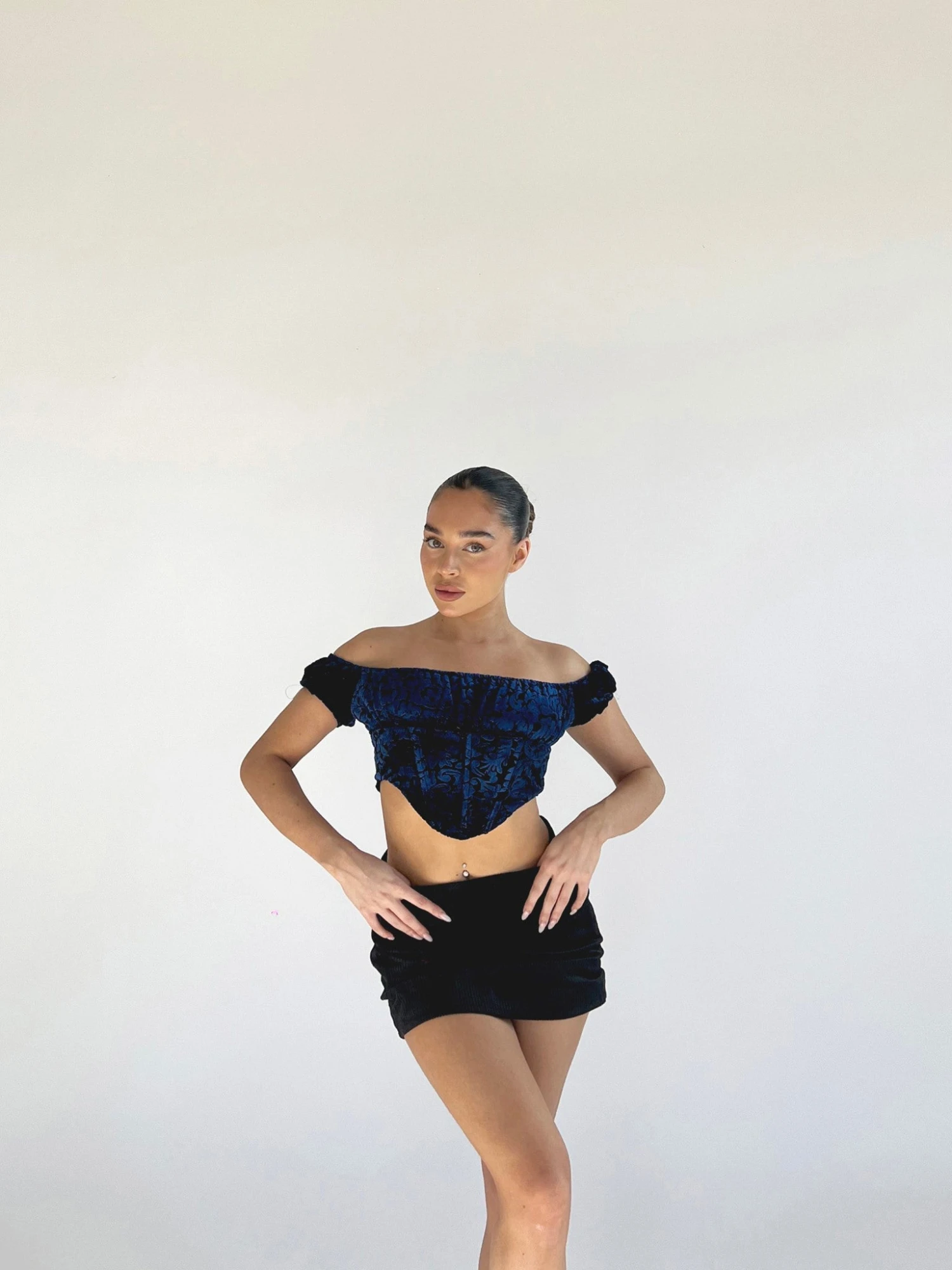 Glamorous Blue Floral-Devore Milkmaid Corset Top 1 Glamorous Blue Floral-Devore Milkmaid Corset Top