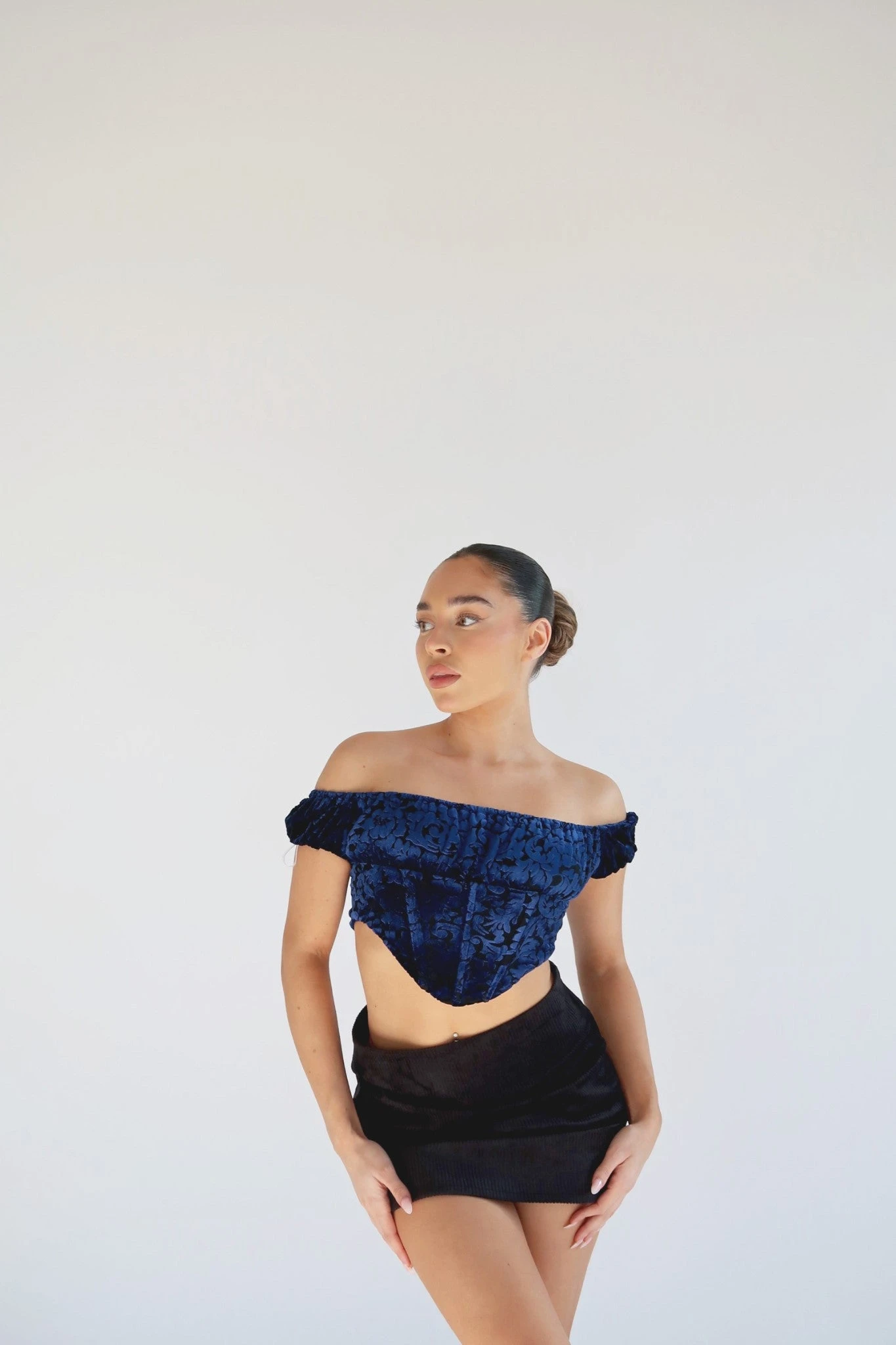 Glamorous Blue Floral-Devore Milkmaid Corset Top 2 Glamorous Blue Floral-Devore Milkmaid Corset Top - Image 2