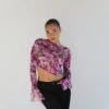 Glamorous Blurred-Purple Floral Asymmetric Crop-Top