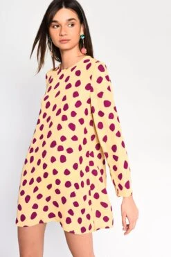 Glamorous Yellow Purple Spot Long Sleeve Mini Dress -Cheap Softly Dressed Store HP0181 CE95 01