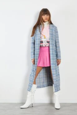Glamorous Blue Grey Check Longline Coat With Front Pockets -Cheap Softly Dressed Store HS0061 CZ96 03