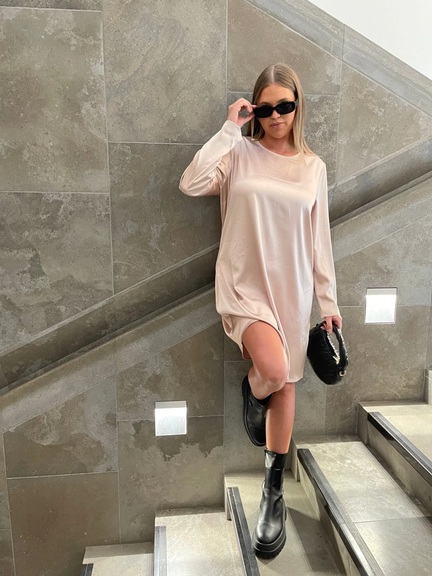 Glamorous Curve Dusty Pink Long Sleeve Mini Dress 1 Glamorous Curve Dusty Pink Long Sleeve Mini Dress