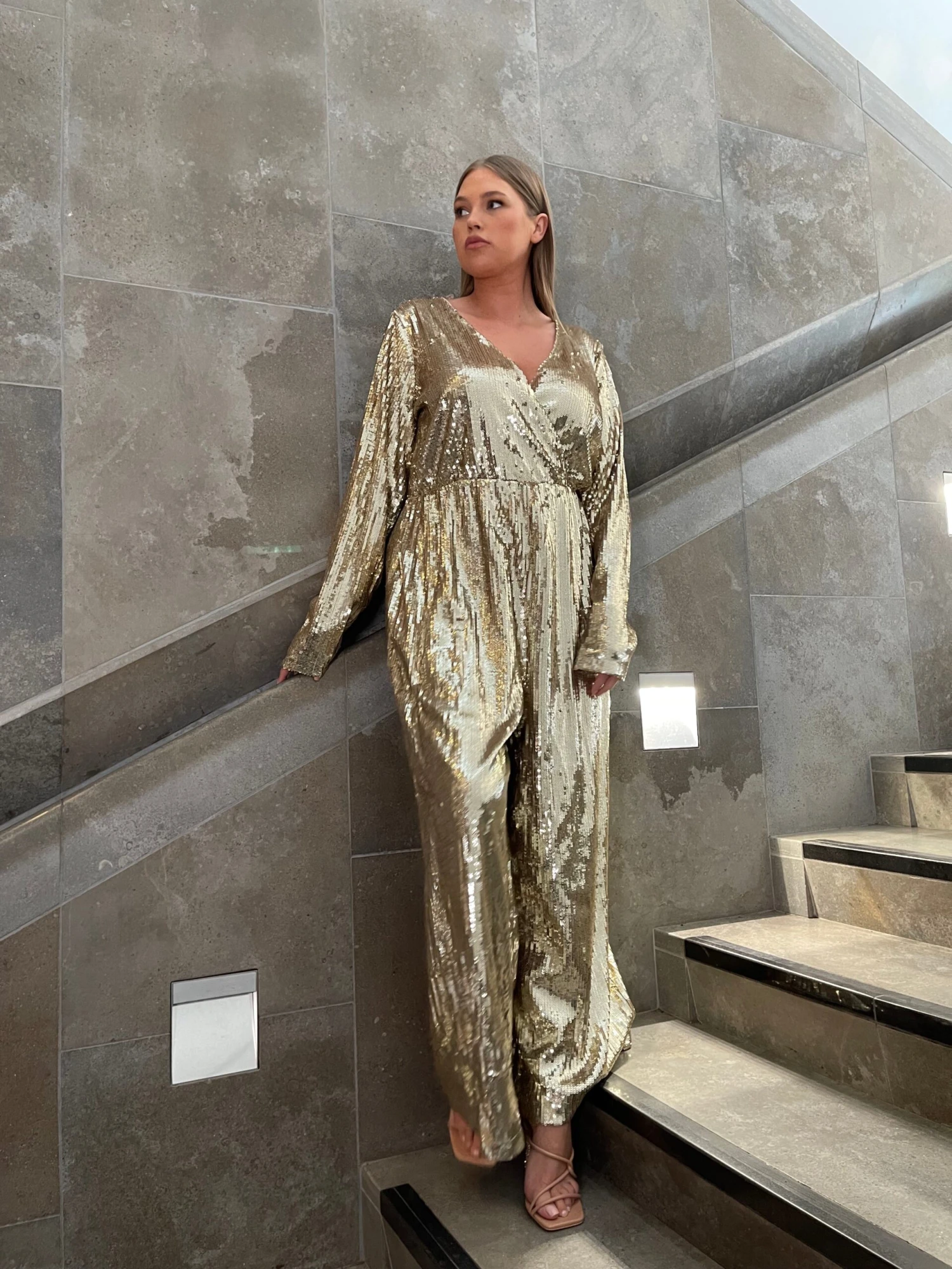 Glamorous Curve Gold Sequin Jumpsuit 1 Glamorous Curve Gold Sequin Jumpsuit