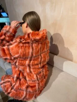 Glamorous Curve Red Check Faux Fur Coat With Lapel Collar -Cheap Softly Dressed Store IMG 4274