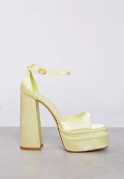 Glamorous Lemon Satin Open Toe Platform Heels