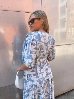 Glamorous Blue Flower Collage Tiered Wrap Maxi-Dress 7 Glamorous Blue Flower Collage Tiered Wrap Maxi-Dress -Cheap Softly Dressed Store IMG 6808