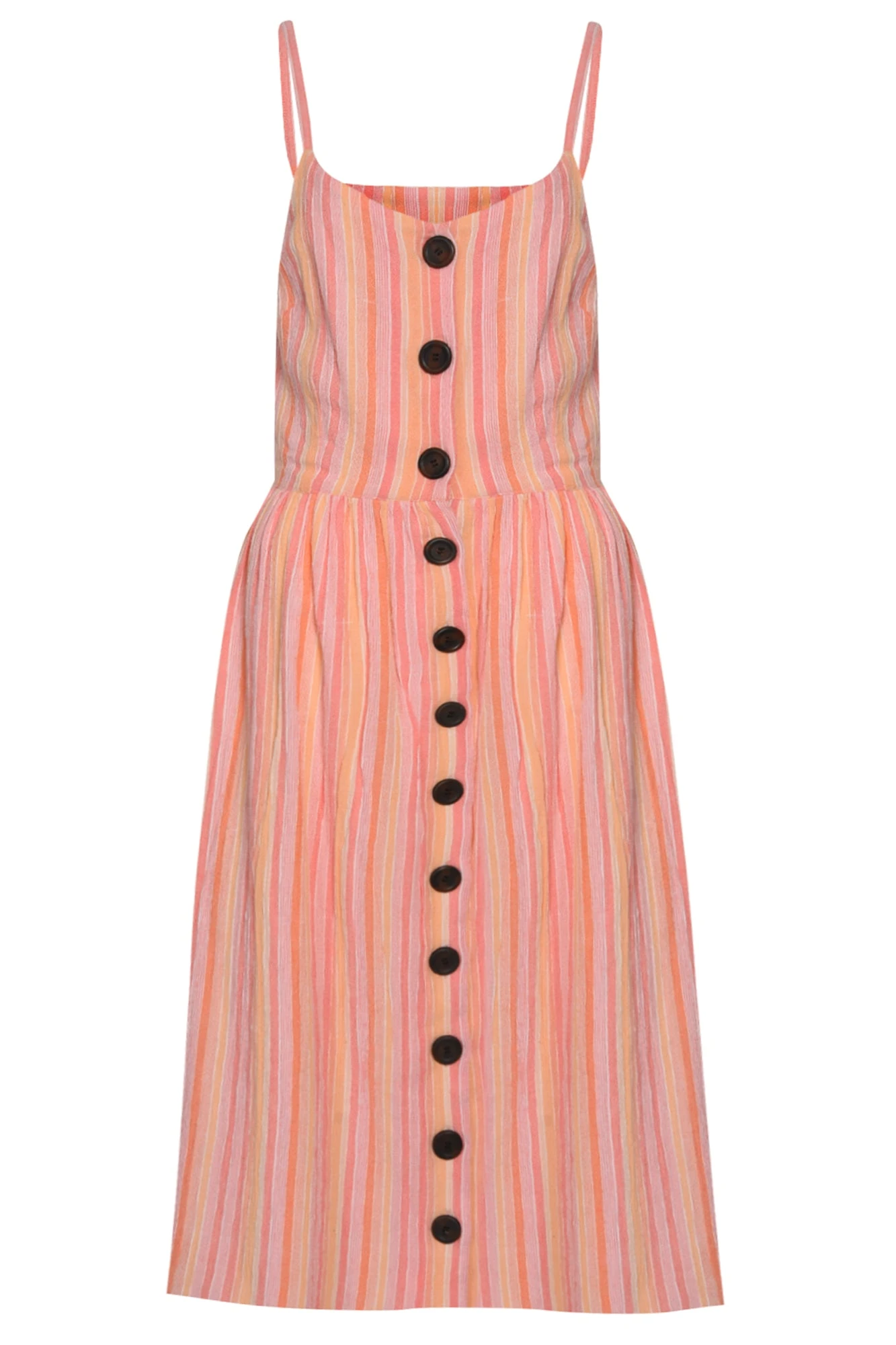 Glamorous Pink Peach Stripe Button Front Midi Dress 1 Glamorous Pink Peach Stripe Button Front Midi Dress