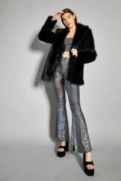 Glamorous Black Faux Fur Coat -Cheap Softly Dressed Store KA6228B BK 03