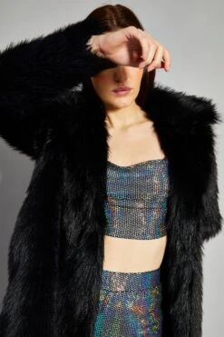 Glamorous Black Faux Fur Coat -Cheap Softly Dressed Store KA6228B BK 04