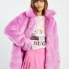 Glamorous Hot Pink Faux Fur Coat With Lapel Collar