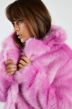 Glamorous Hot Pink Faux Fur Coat With Lapel Collar 7 Glamorous Hot Pink Faux Fur Coat With Lapel Collar -Cheap Softly Dressed Store KA6228 HP 04