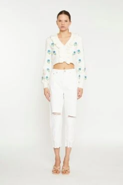 Glamorous Off White High Waist Distressed Straight Leg Jeans