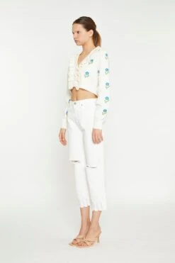 Glamorous Off White High Waist Distressed Straight Leg Jeans -Cheap Softly Dressed Store KA6641A A11 03