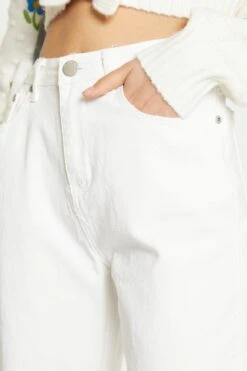 Glamorous Off White High Waist Distressed Straight Leg Jeans -Cheap Softly Dressed Store KA6641A A11 04