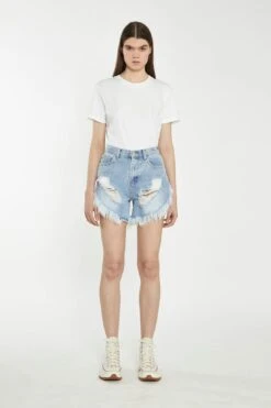 Glamorous Light Stonewash Distressed Denim Shorts -Cheap Softly Dressed Store KA6744B LSW 01