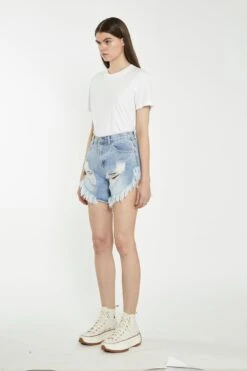 Glamorous Light Stonewash Distressed Denim Shorts -Cheap Softly Dressed Store KA6744B LSW 03