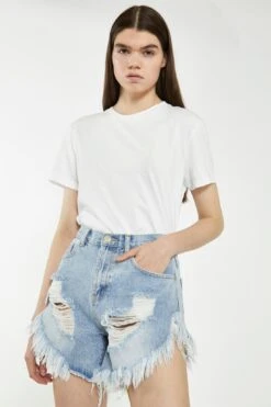 Glamorous Light Stonewash Distressed Denim Shorts