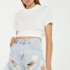 Glamorous Light-Blue Bleached High-Waisted Distressed Denim Shorts